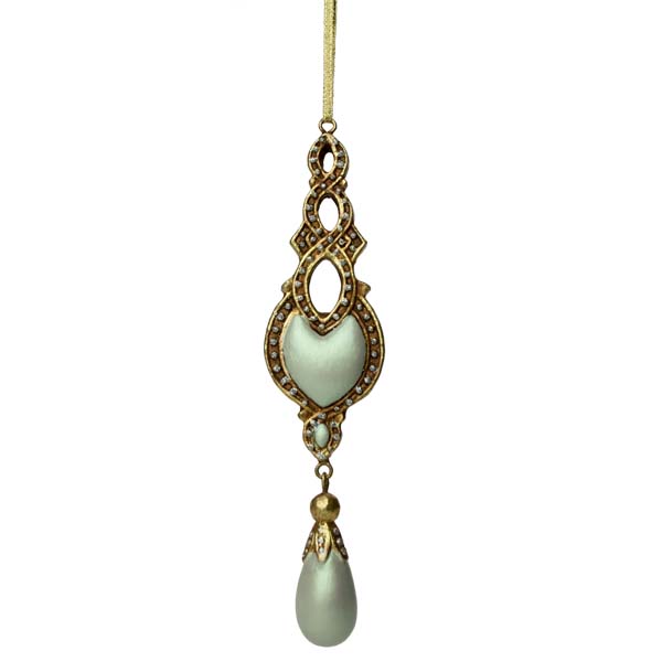 Ornate Iridescent Pale Green Hanging Decoration With Droplet - 19cm