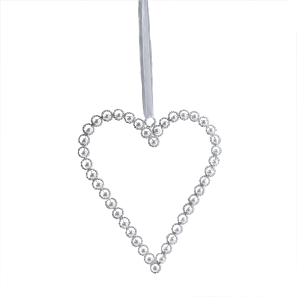 Gisela Graham White Wire & Pearl Hanging Heart Decoration
