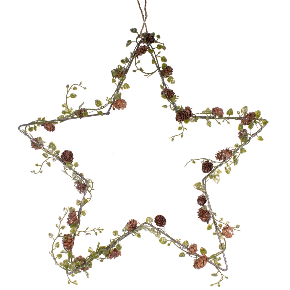 Metal Star Hanging Decoration With Pinecones - 30cm