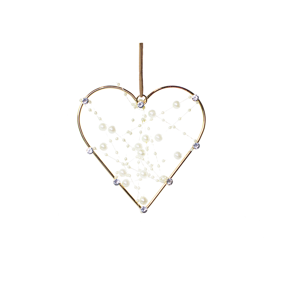 Heart With Pearls Hanging Decoration - 13cm