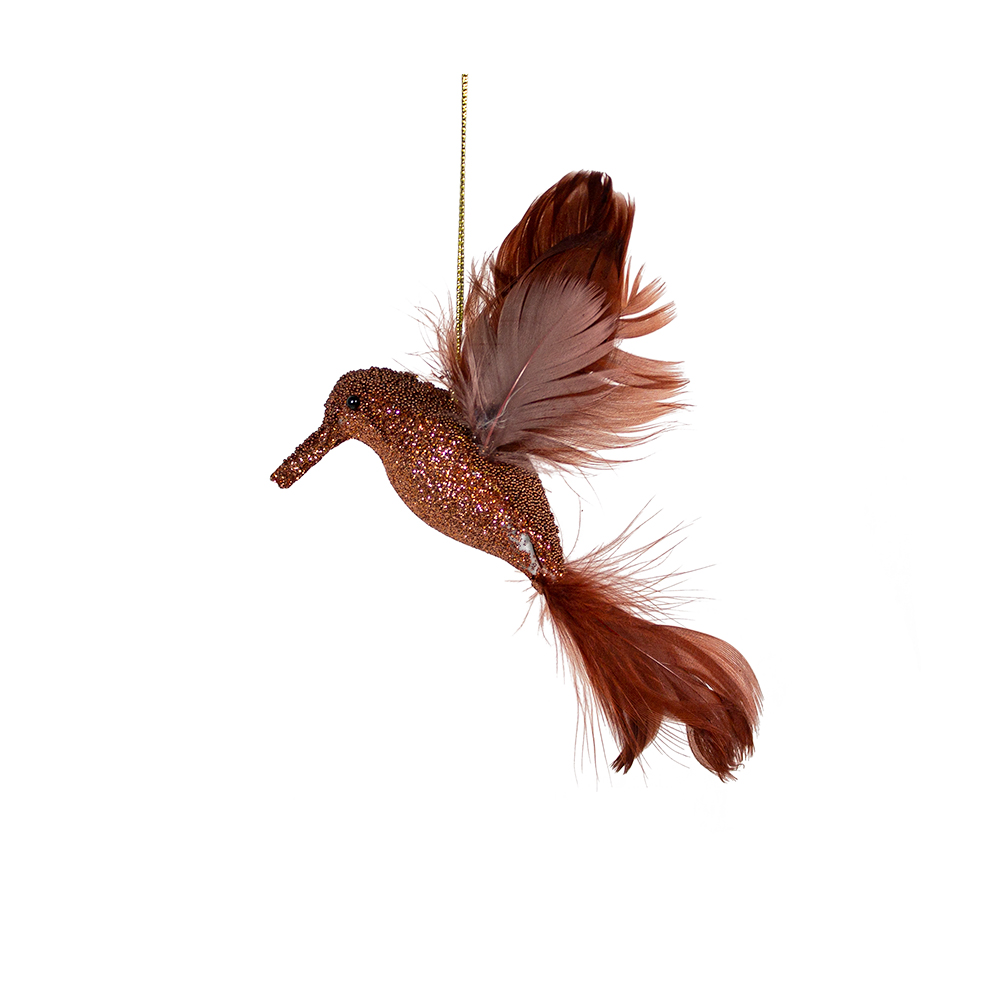 Blush Pink Bird Hanging Decoration With Glitter Finish - 14cm