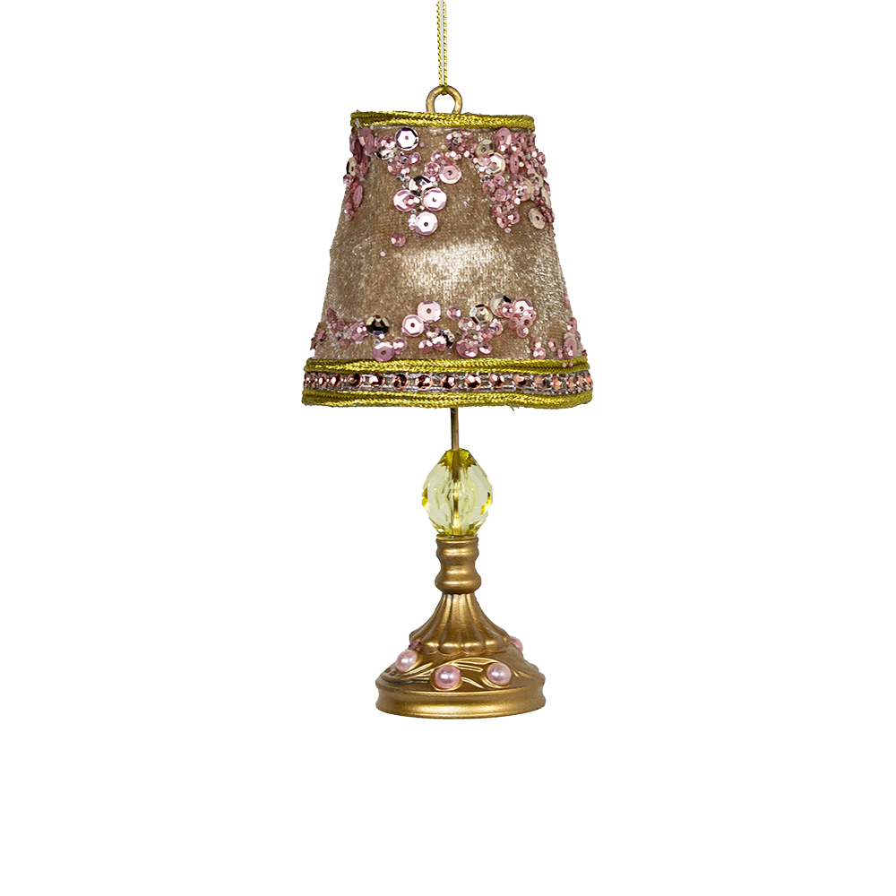 Gold Lamp Velvet & Sequin Hanging Decoration - 14cm