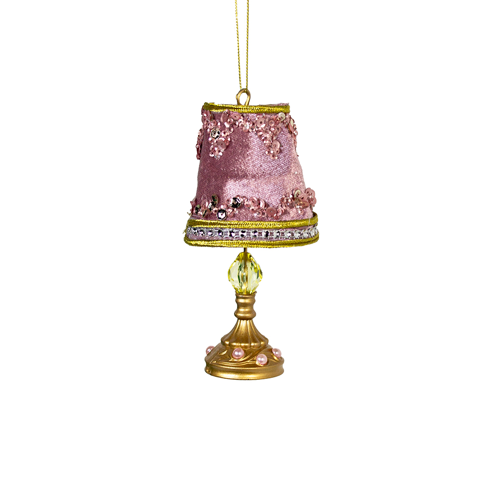 Pink Lamp Velvet & Sequin Hanging Decoration - 14cm