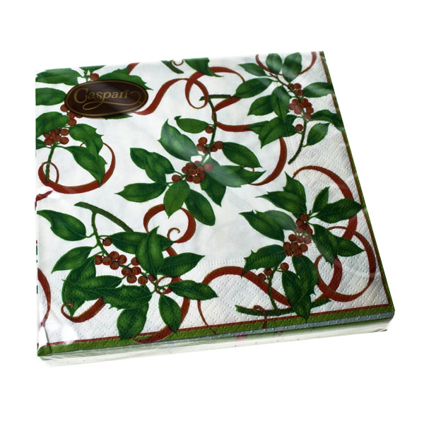 Christmas Lunch Napkins - Ivory Holly & Ribbons