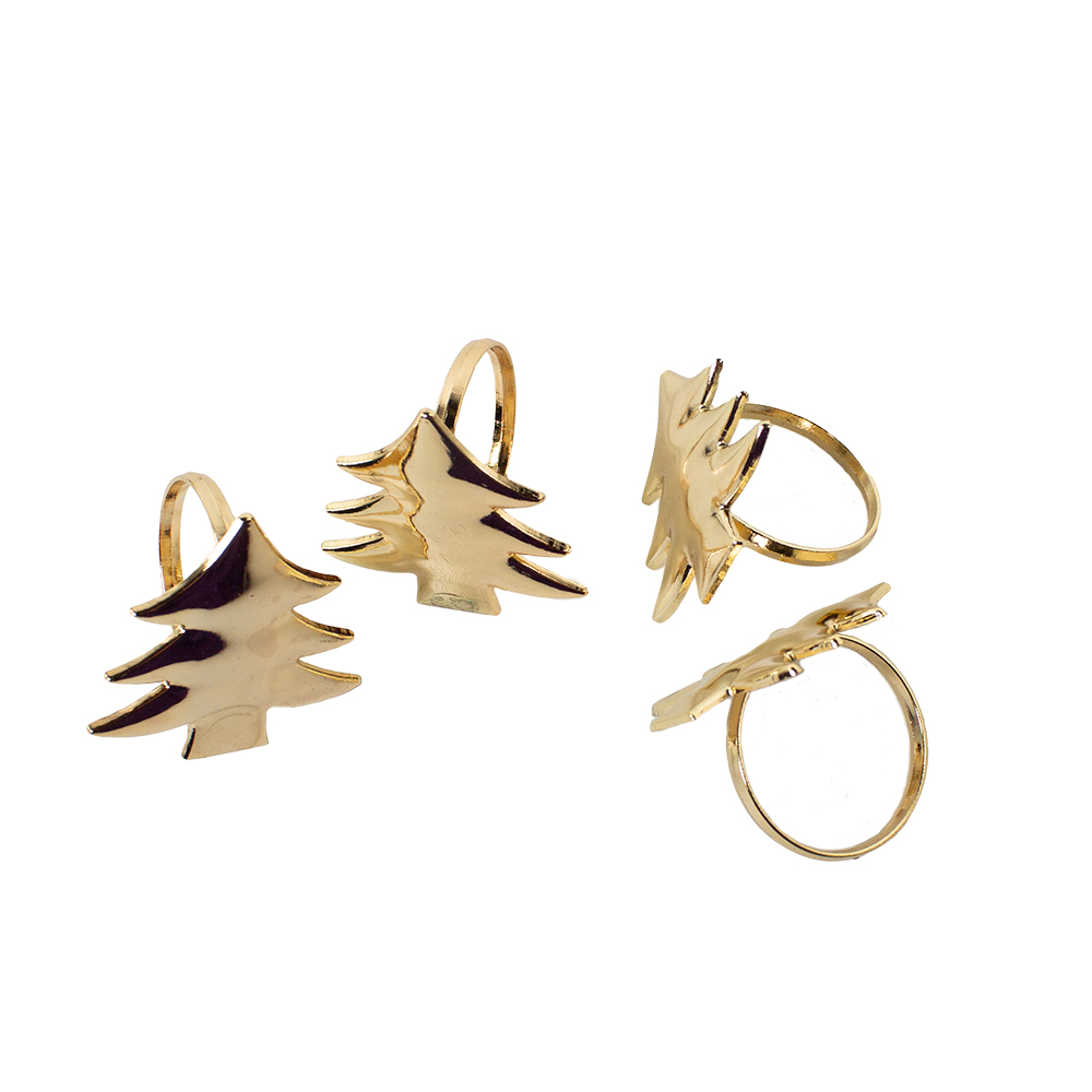 Pack Of 4 Gold Zinc Tree Napkin Rings