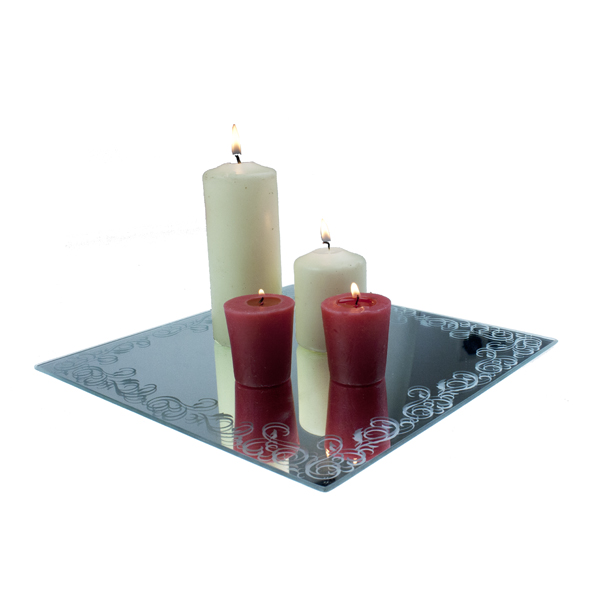Candle Mirror Plate With Decorative Edging - 25cm x 25cm Square