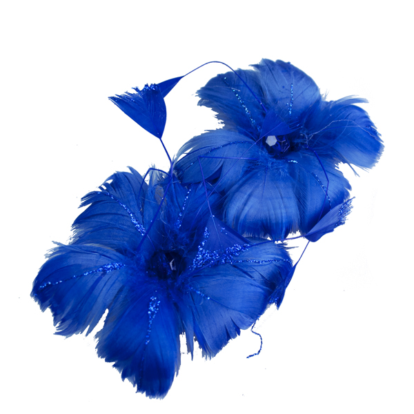 Delft Blue Feather Flowers On Clips - Pack Of 2 x 13cm