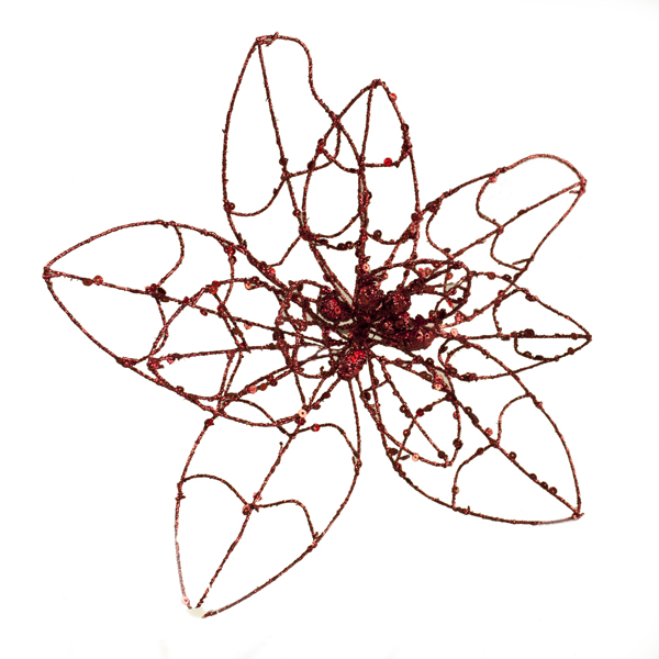 Red Metal Wire Flower On Pick - 30cm
