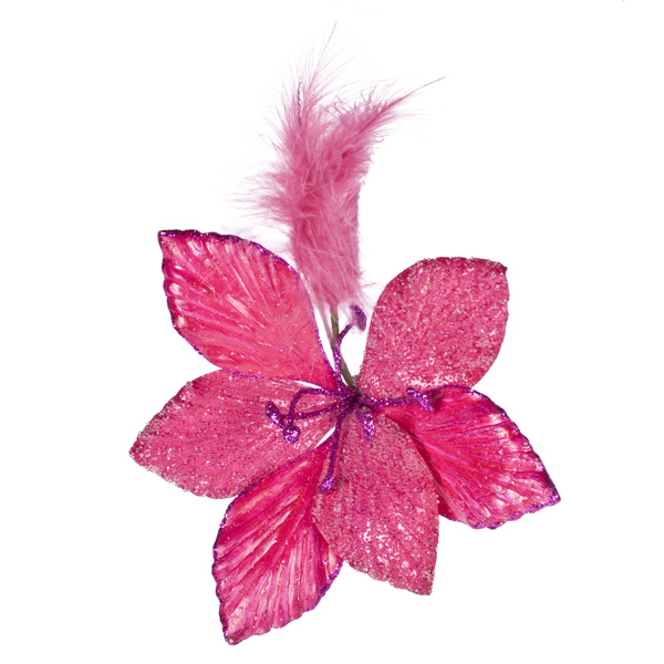 Fuchsia Pink Amarylis With Feather Detail on a Clip - 20cm