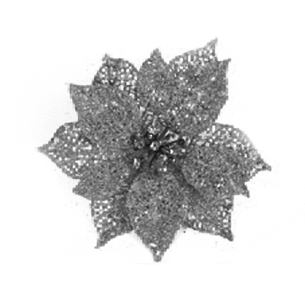 Silver Poinsettia Flower On Clip - 17cm