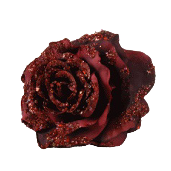 Dark Red Silk Sparkle Rose Clip - 14cm