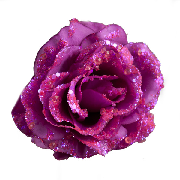 Raspberry Pink Silk Sparkle Rose Clip - 14cm