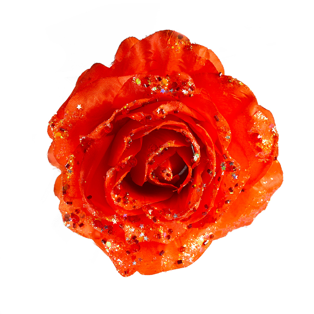 Orange Silk Sparkle Rose Clip - 14cm