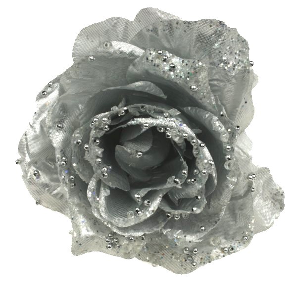 Silver Silk Sparkle Rose Clip - 14cm