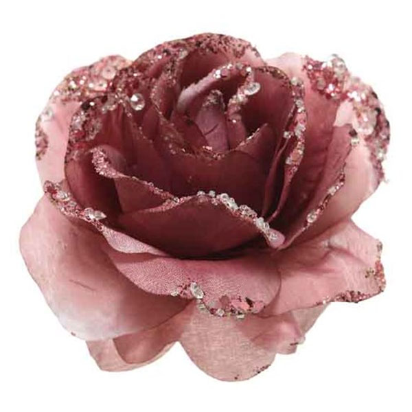 Velvet Pink Silk Sparkle Rose Clip - 14cm