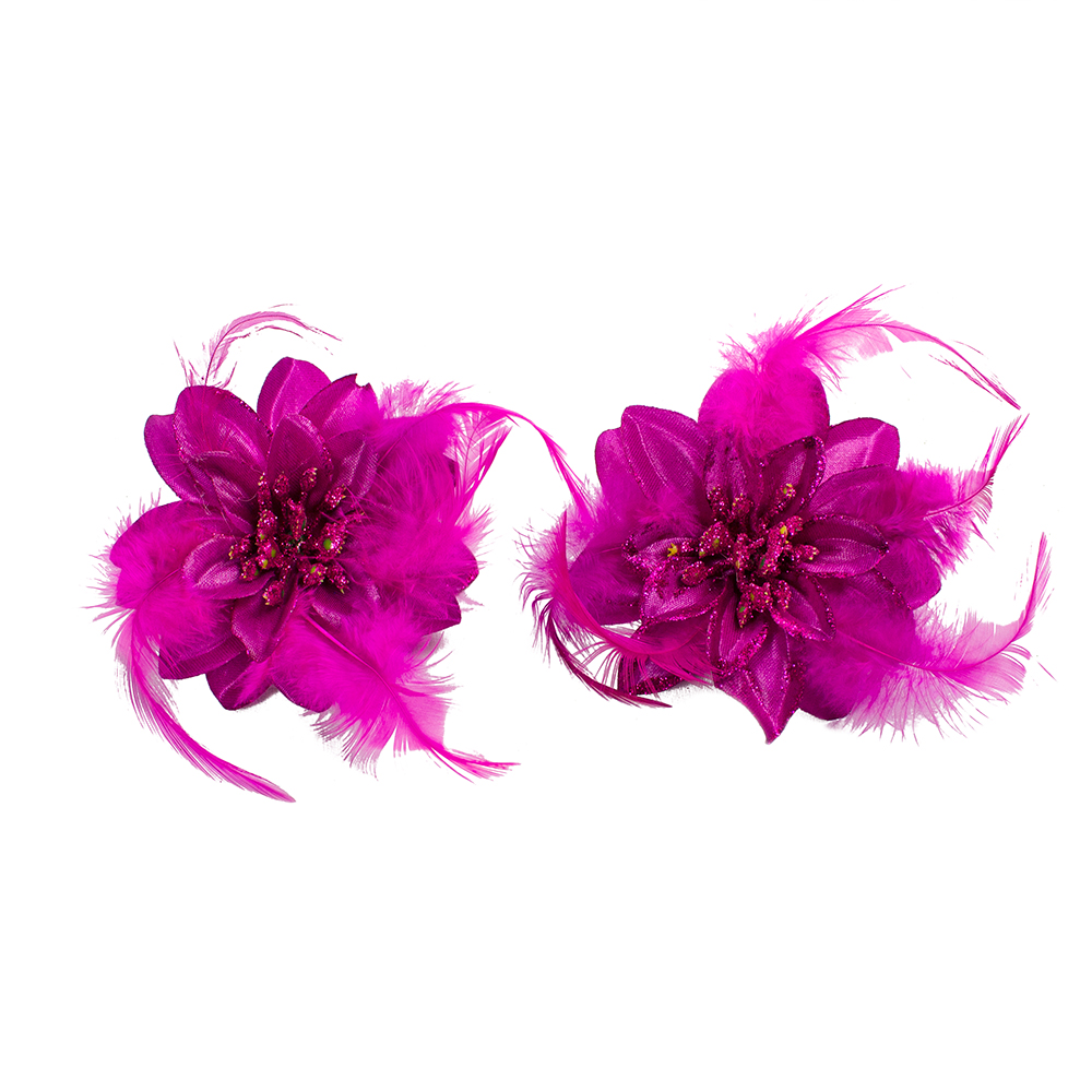 Cyclamen Pink Feathery Fabric Flower Clips - 2 x 9cm