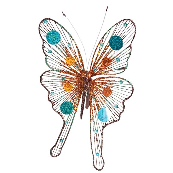 Teal, Copper & Brown Double Winged Butterfly Clip - 30cm X 20cm