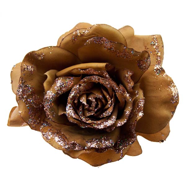 Sepia Silk Rose Flower On Clip  - 20cm