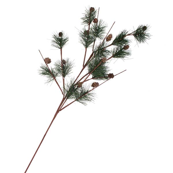 Green Pine Twigged Spray With Pine Cones - 70cm