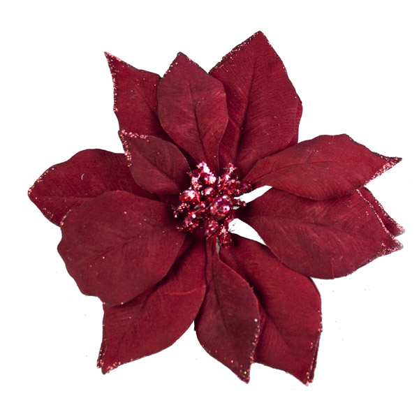 Dark Red Fabric Poinsettia Clip - 24cm