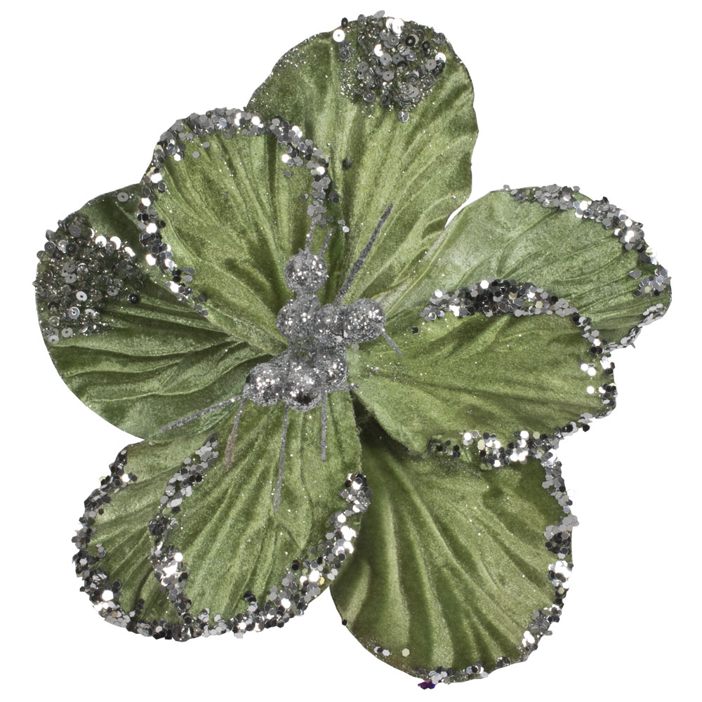 Decorative Green Hibiscus Flower On Clip - 20cm
