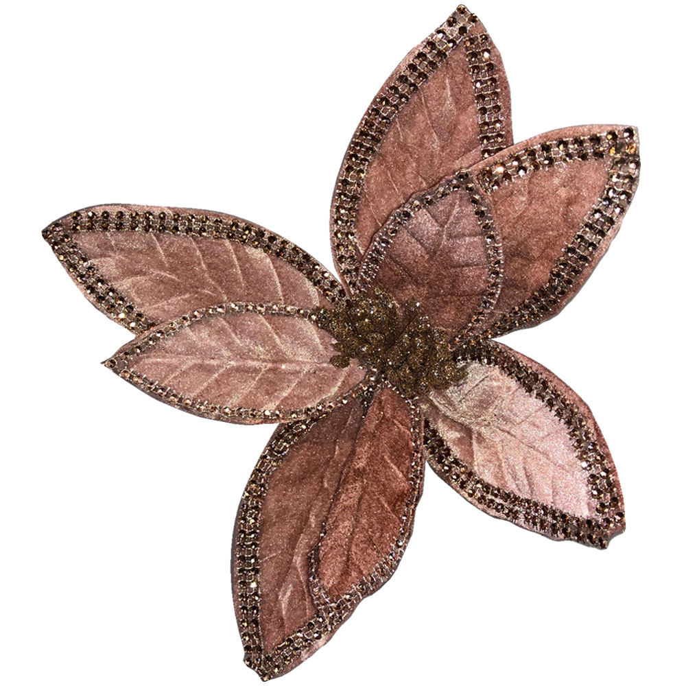 Pale Pink Velvet Poinsettia With Diamante Detail On Clip - 29cm