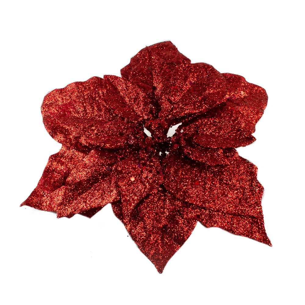 Decorative Red Poinsettia On Clip - 23cm