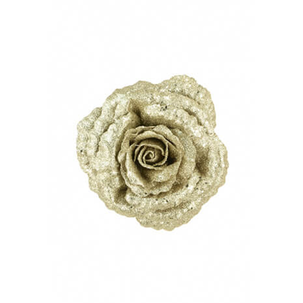 Champagne Gold Sparkle Rose With Clip 16cm