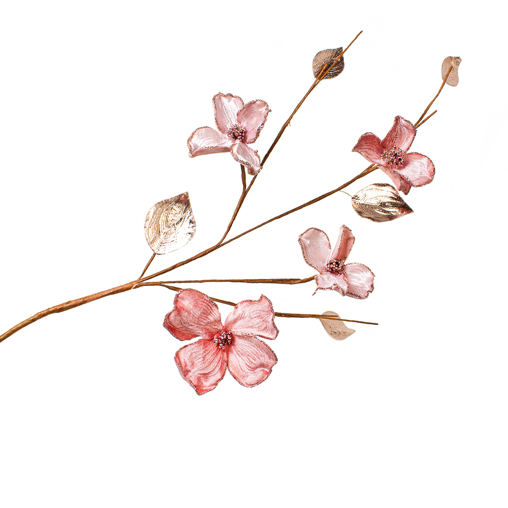 Pink Dogwood Blossom Spray With Glitter - 84cm