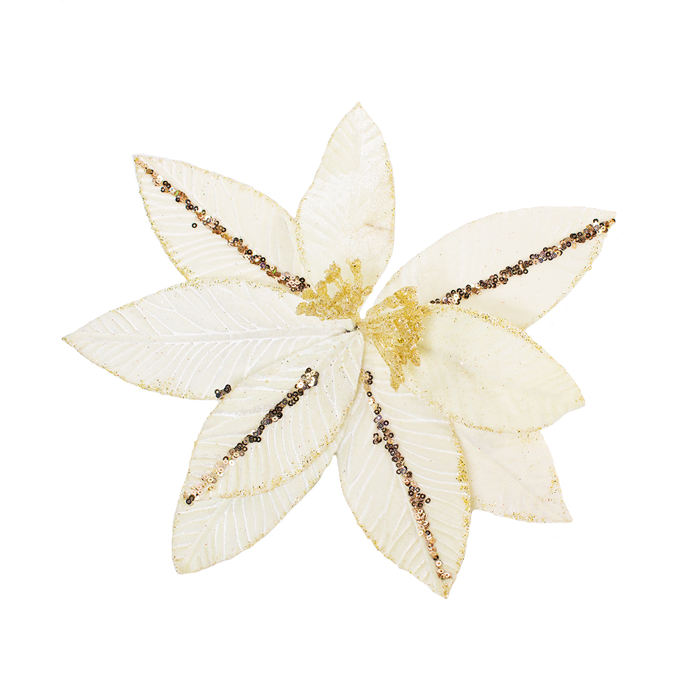 Cream Spangle Poinsettia Clip - 32cm