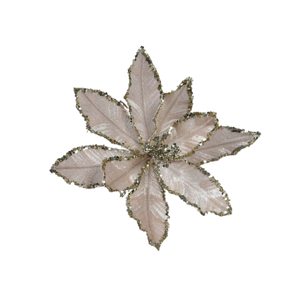 Off White Poinsettia On Clip With Glitter Finish - 10cm