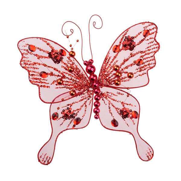 Decorative Red Net Butterfly On A Clip - 17cm X 15cm