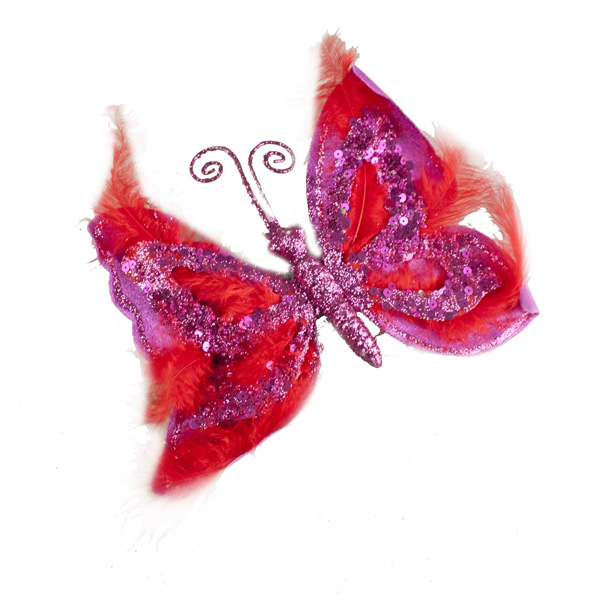 Magenta Pink Sequin Sparkle Velvet Butterfly On Clip - 19cm x 18cm