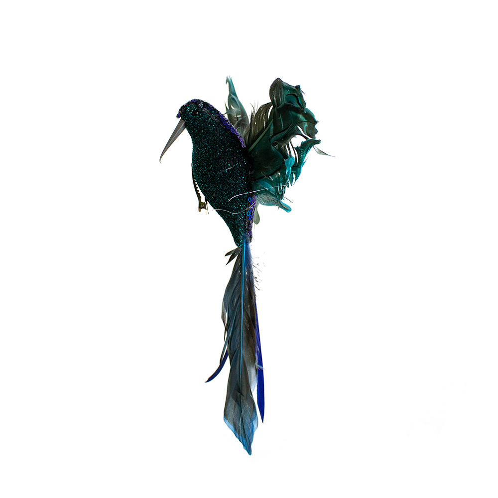 Feather & Sequin Hummingbird On Clip - 23cm