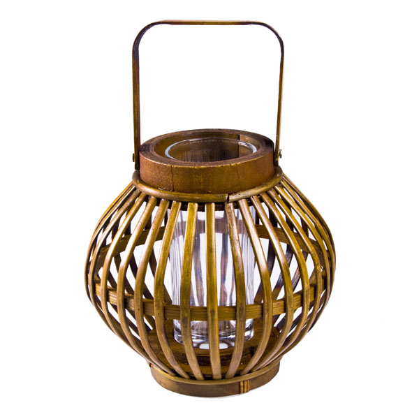 Brown Bamboo & Wood Lantern - 17 x 17 x 17cm