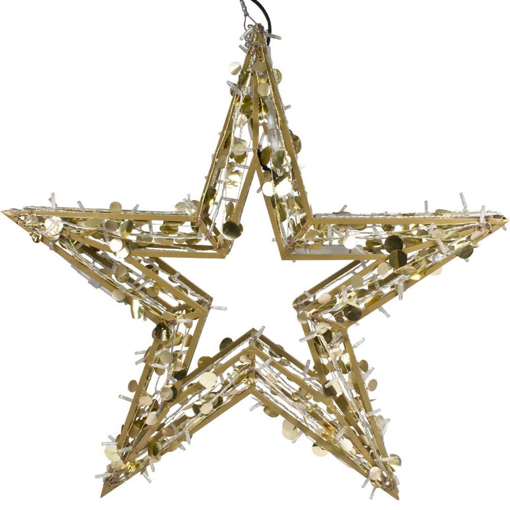 Idolight 24v LED GOLDSTAR 100 Warm White LED Hanging Star With Gold Foil - 95cm x 15cm x 90cm