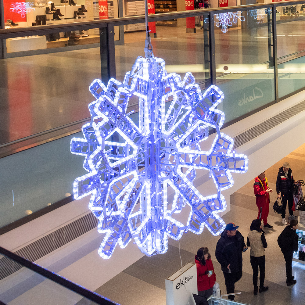 Idolight 230v LED SNOW 3D Snowflake - 100cm X 100cm X 100cm - Blue LED Rope Light - Static