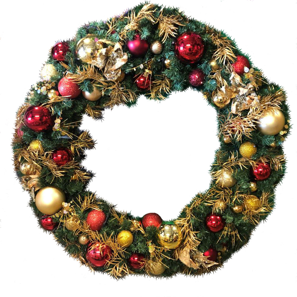 Artificial Imperial Green Wreath Decorated With Red & Gold Baubles And Idolight 24v LED String Light Warm White With White Flash - 150cm