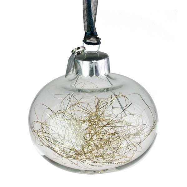 Squared Rose Hand Blown Glass Bauble - Gold Angel Hair - 70mm