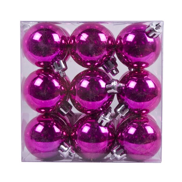 Cerise Pink Baubles Shiny Shatterproof - Pack Of 18 x 40mm