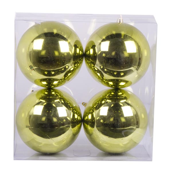 Lime Green Baubles Shiny Shatterproof - Pack Of 4 x 140mm