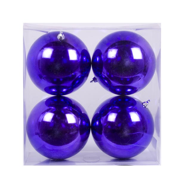 Purple Baubles Shiny Shatterproof - Pack Of 4 x 140mm