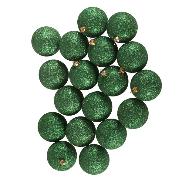 Xmas Baubles - Pack of 18 x 60mm Emerald Green Glitter Shatterproof