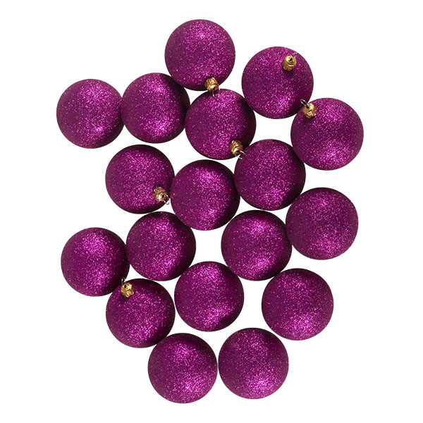 Xmas Baubles - Pack of 18 x 60mm Cerise Pink Glitter Shatterproof