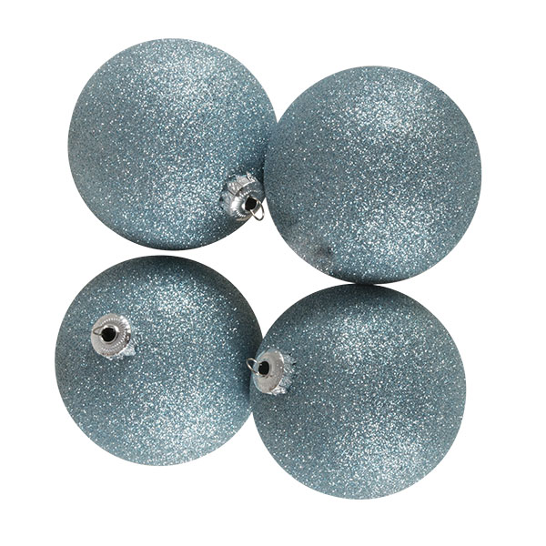 Xmas Baubles - Pack of 4 x 100mm Pale Turquoise Glitter Shatterproof