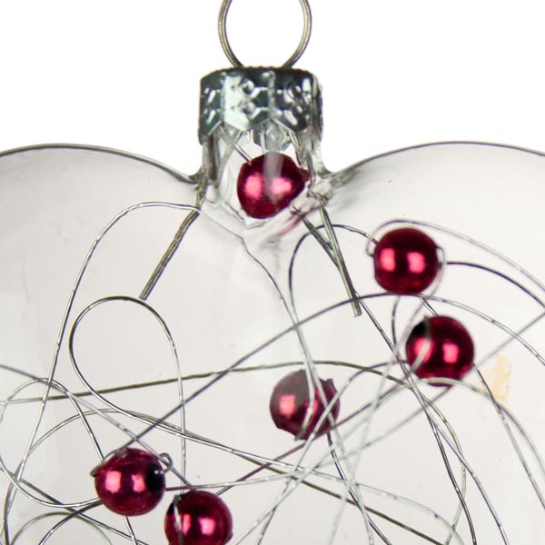 Clear Glass Wire Ball Decoration - 80mm Heart