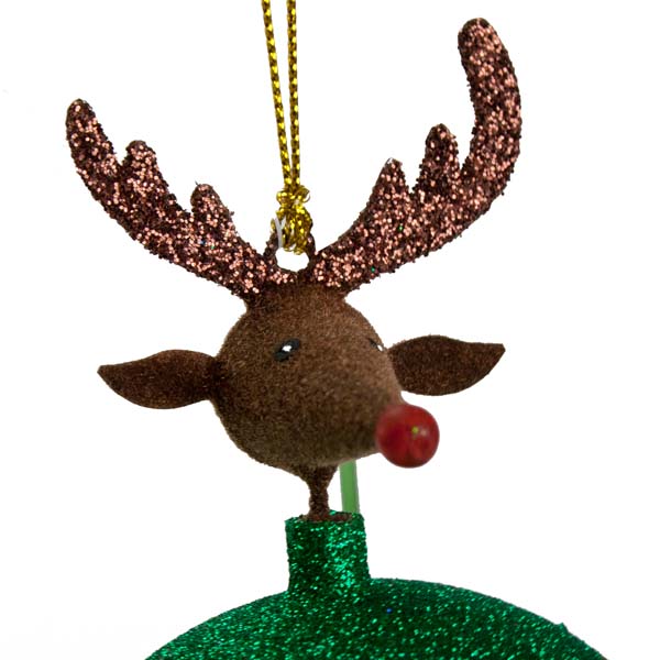 Red & Green Reindeer Hanging Bauble - 8cm