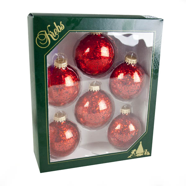 Krebs Glass Red Spangle Baubles - 6 x 67mm