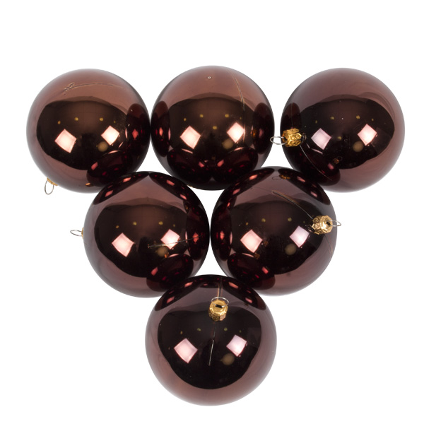 Luxury Brown Shiny Finish Shatterproof Bauble Range - Pack of 6 x 80mm