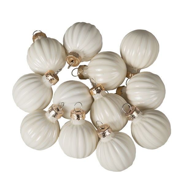 Ivory Ribbed Glass Baubles - 12 x 3cm